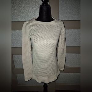 LOFT Cream Textured Crewneck Sweater